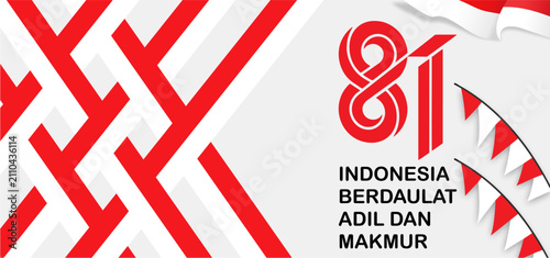 Celebrate the 81st Indonesia Independence Day with this modern red and white vector banner background design featuring patriotic flags.