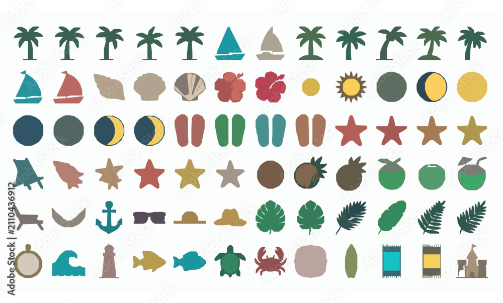 Obraz premium Tropical Beach Icon Collection CAD Flat Vector Design