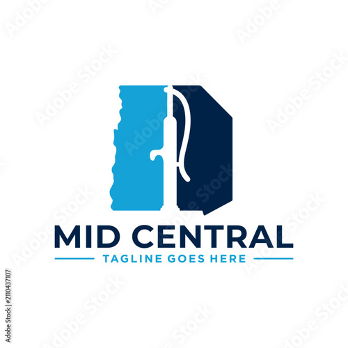 Modern Water Works Logo with State Silhouette and Vintage Hand Pump