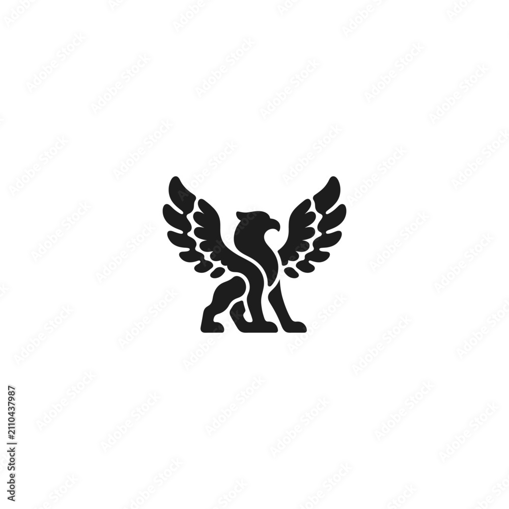 Fototapeta premium Black silhouette of a griffin with outspread wings