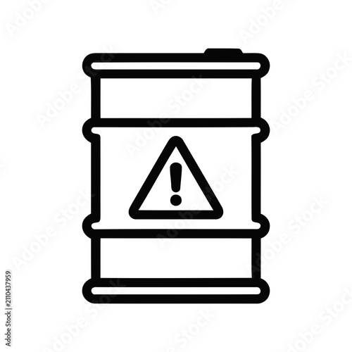 Thin Outline Hazardous Material Drum Container with Exclamation Mark Warning Symbol Icon