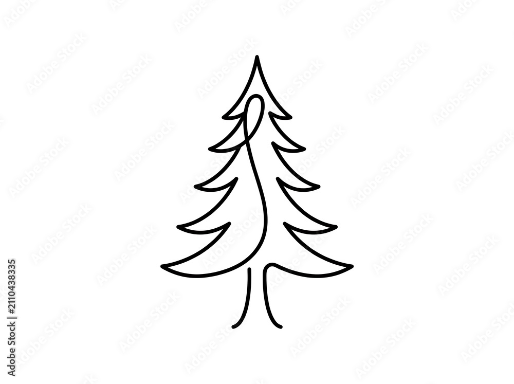Fototapeta premium Continuous line drawing evergreen tree simple minimalist icon