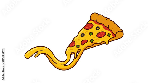 Quadro su tela Cartoon Pizza Slice with Stretchy Melted Cheese