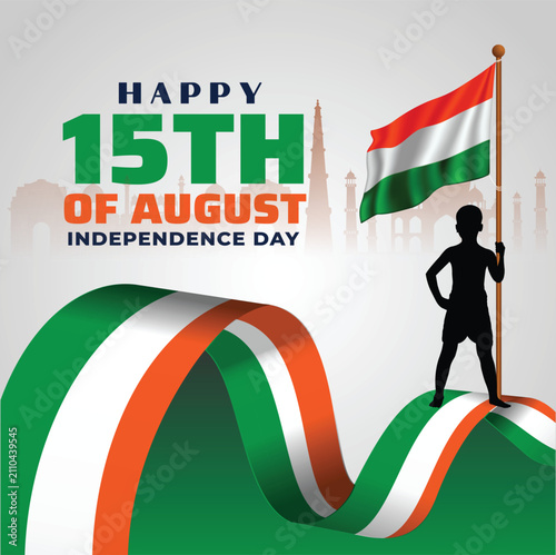 Happy 15th August Indian Independence Day Poster with Waving Flagpole