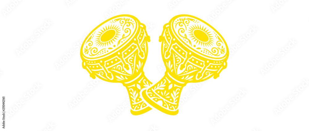 Fotografie Yellow Decorative Drums with Ornate Patterns