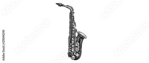 Canvas Print Vintage Saxophone Illustration on White Background