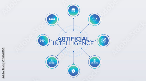 Business template for process flow diagram (green and blue tones). Flat infographic design with thin lines for website or data presentation. Technology, futuristic concept. Selection, choice button.