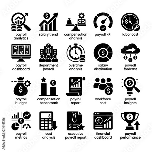 Payroll and Financial Analytics Icons Set.