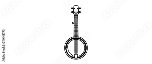Quadro su tela Simple Banjo Line Art Illustration on White Background