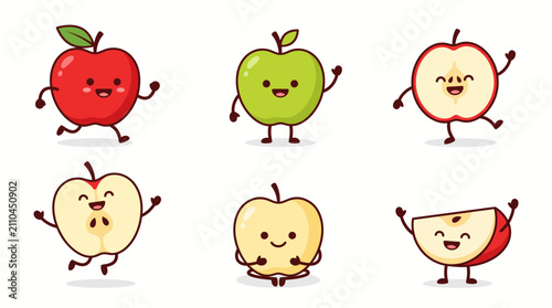 Happy apple mascot characters in various active poses