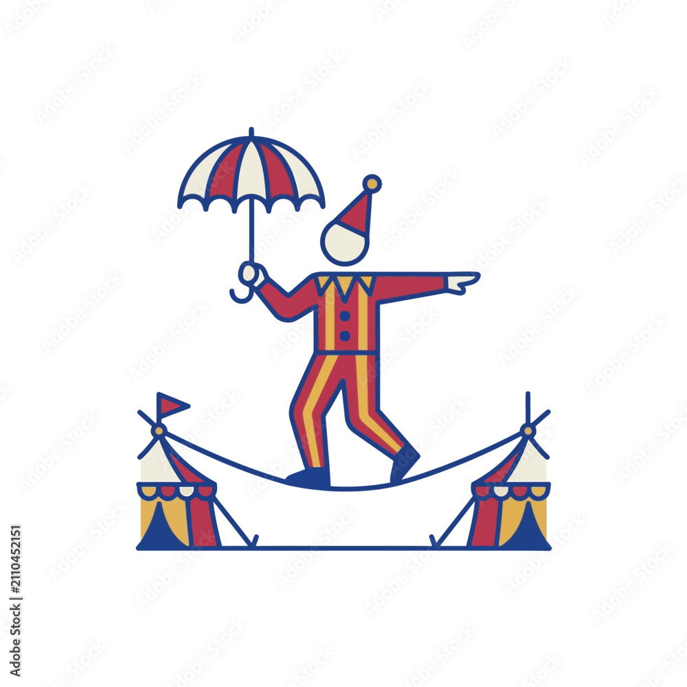 Fototapeta premium A stylized illustration of a circus performer balancing on a tightrope with an umbrella