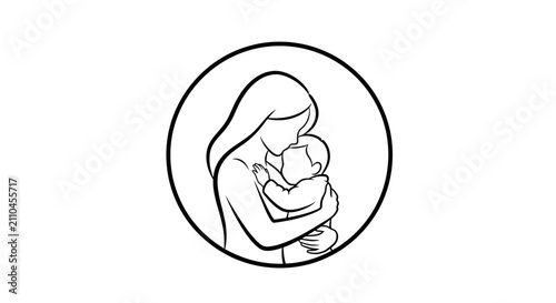Mother Holding Baby Icon Silhouette, Love and Care