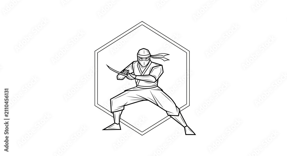 Obraz premium Martial Artist Ninja Warrior Silhouette Icon Sword Attack Pose
