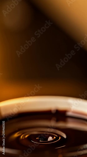 Sugared churro dipping into dark chocolate sauce over a ceramic plate