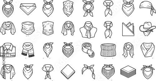 Tableau sur toile Bandana Scarf Neck Wear Cowboy Handkerchief Fashion Accessory Line IconsBandana