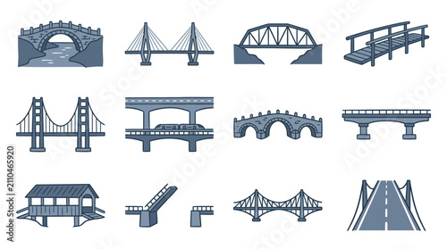 Foto Dynamic Collection of Diverse Bridge Designs and Structures in Monochromatic Ill