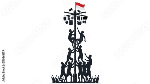 Panjat Pinang Competition Traditional Indonesian Independence Day Celebration