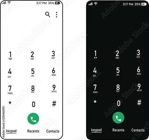 Schilderij op canvas Smartphone Dialer Interface with Numeric Keypad in Light and Dark Modes Vector I