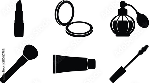 Bild auf Leinwand Cosmetics and beauty makeup product silhouette icon set featuring lipstick face