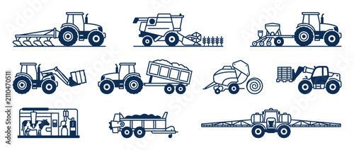 Cuadro en lienzo Farm Equipment Icons Set