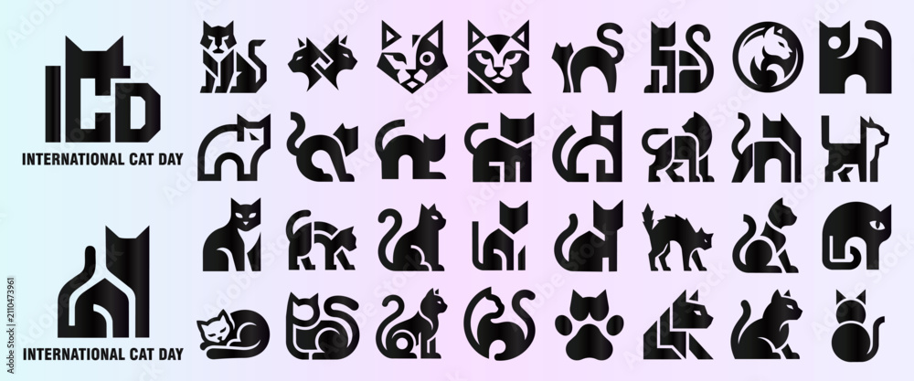 Obraz premium Minimalist Black Cat Logo Set for International Cat Day Branding