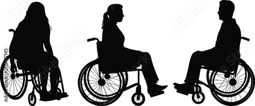 Wheelchair User Silhouette Collection with Seated Disabled People Accessibility Vector Illustration Set