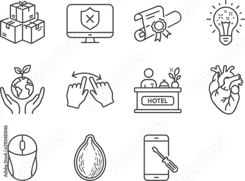 Canvas-taulu Vector set of miscellaneous black line icons featuring cardboard boxes monitor c