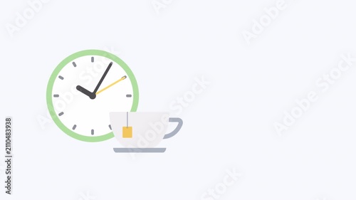 Minimalist clock and tea cup illustration representing time for a tea break.