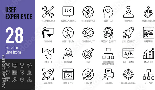 Bild auf Leinwand User experience UX and UI design line icons set for web development interface op