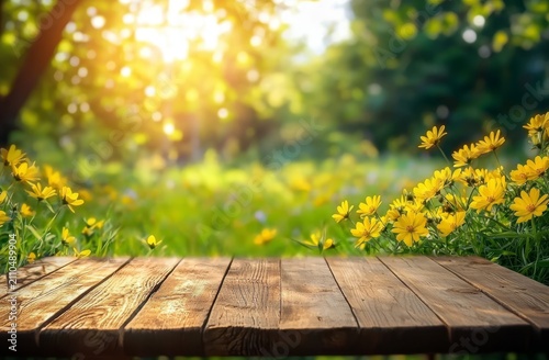 Blurred background enhances the beauty of a wood surface ready for display. 