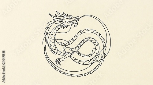 Black line of circular dragon in motion white