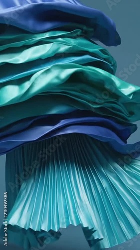 Flowing layers of blue and teal fabric ripple dynamically