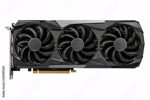 Modern Triple Fan Graphics Card Isolated on White Background