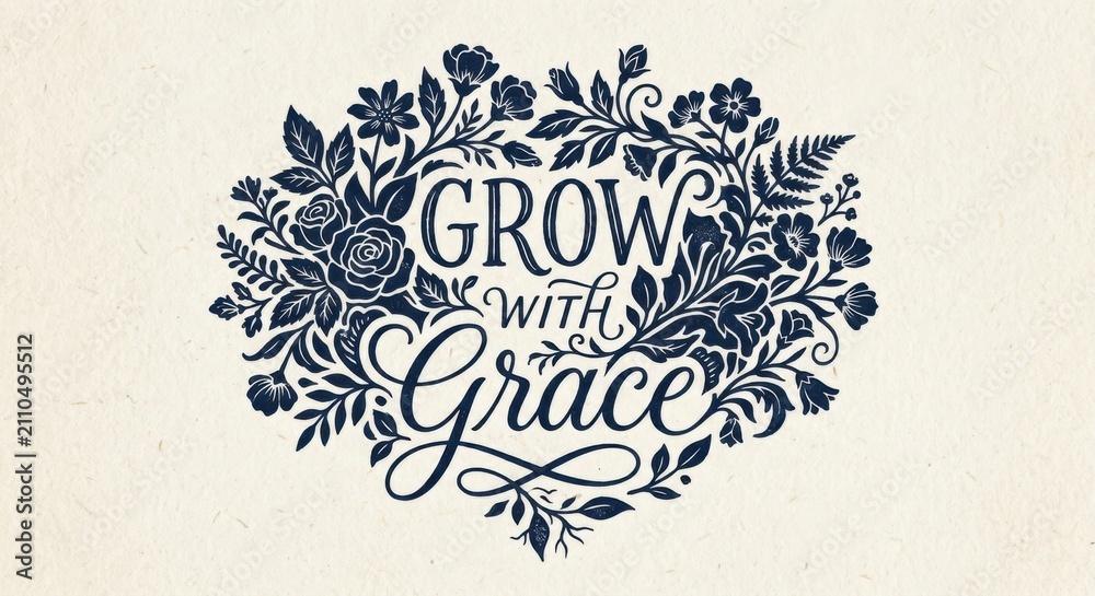 Obraz premium Grow With Grace Floral Typography Art