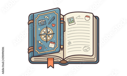 Open Travel Journal Vector Illustration