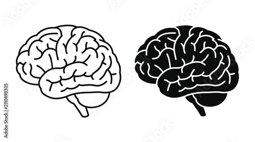 Quadro su tela Black and white human brain icons set vector illustration design