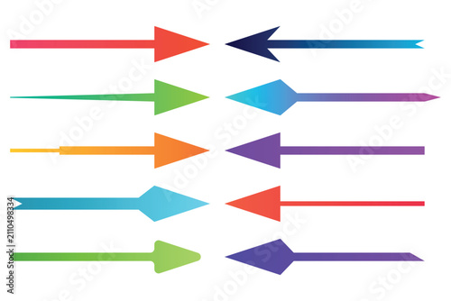 Set of ten colorful arrows pointing in different directions for web design use Vector