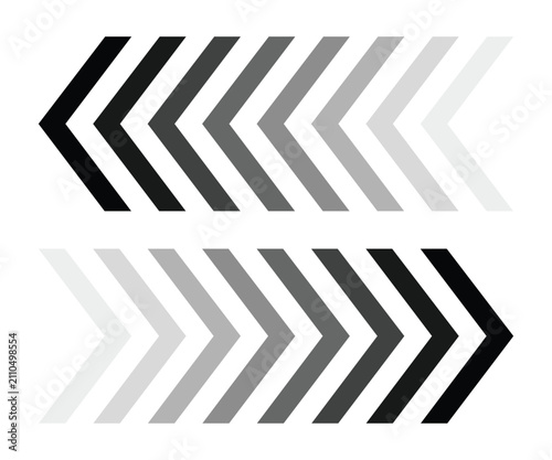 Set of chevron arrows pointing left and right in various shades of gray color Vector