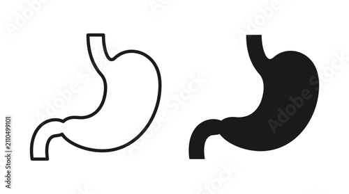 Human stomach outline and solid silhouette vector icon set