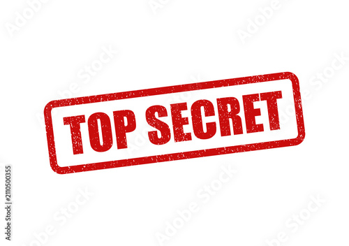 Red top secret rubber stamp mark with a grunge texture on a rectangle frame isolated on transparent background