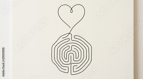 Heart above circular labyrinth maze line