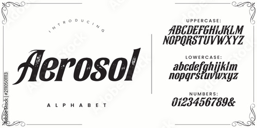 Aerosol blackletter font display typeface for vintage retro branding and classic typography design