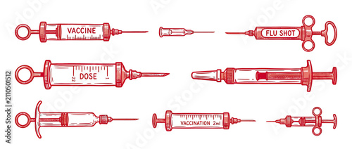 Foto Vintage Medical Syringes Collection Sketch Illustration