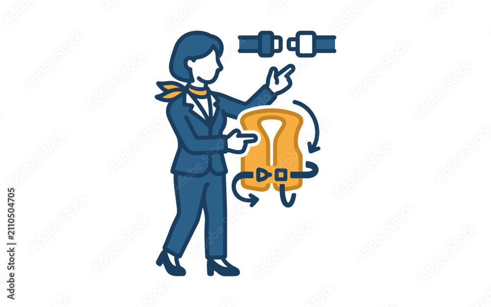 Fototapeta premium Flight Attendant Safety Demonstration Vector Icon