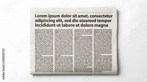 Newspaper page with lorem ipsum text layout, ideal for mockup, editorial design, and publishing concept.