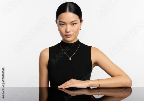 Young woman in black top posing with arms crossed
