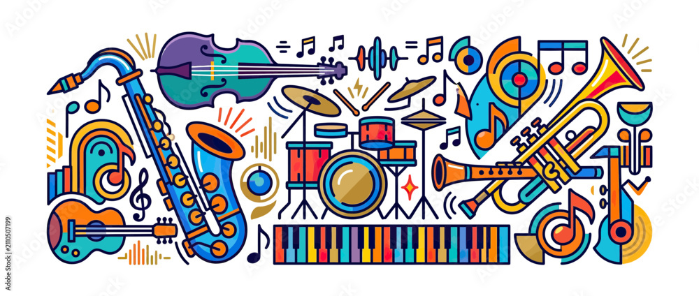 Fototapeta premium Colorful Abstract Musical Instruments Doodle Art