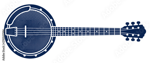 Cuadro en lienzo Blue Banjo Silhouette with Halftone Texture
