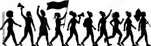 Cuadro en lienzo Protest march and women demonstration silhouette vector bundle featuring activis