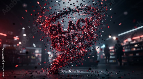 Black Friday Sale Tornado. Abstract graphic design representing the chaos and excitement of Black Friday shopping.